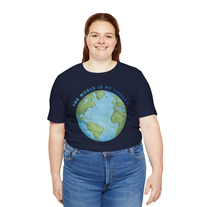 The World Is My Library T-Shirt — Earth Illustration Reading Travel Tee