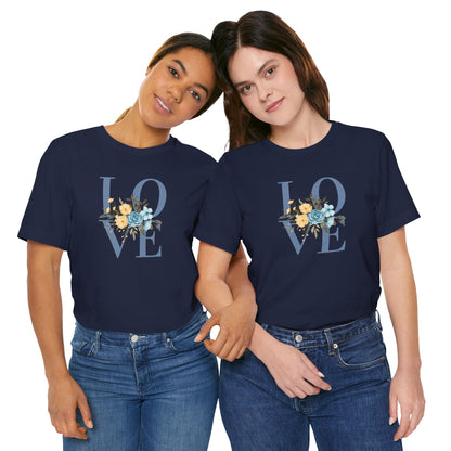 LOVE Blue Typography with Blue & Yellow Flowers