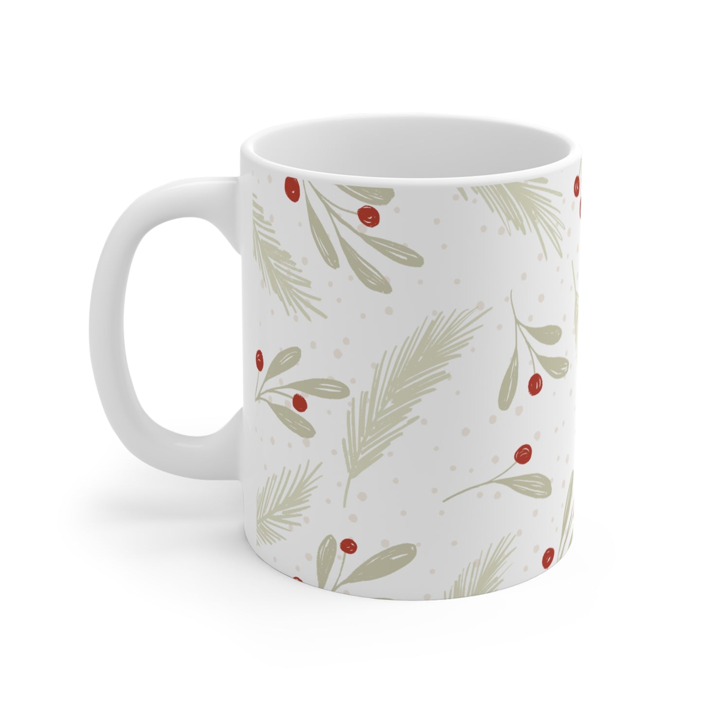 Holiday Pine & Berries Mug — 11oz Christmas Cup