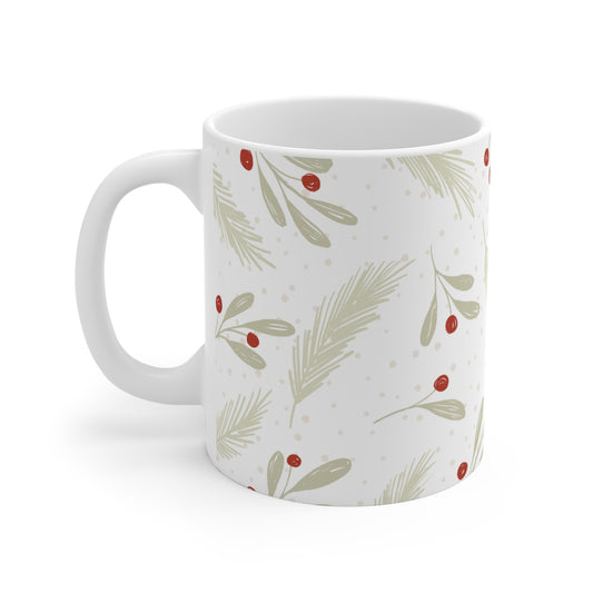 Holiday Pine & Berries Mug — 11oz Christmas Cup