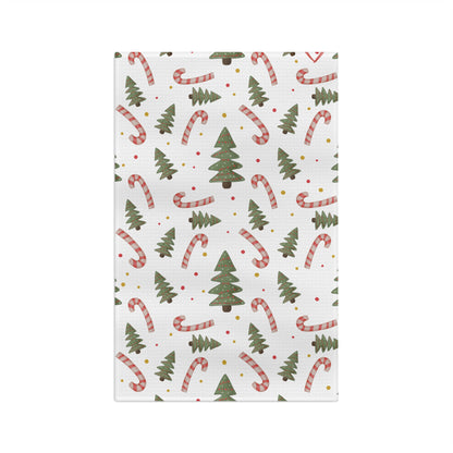 Christmas Candy Cane & Tree Microfiber Tea Towel — Festive Holiday Kitchen Decor
