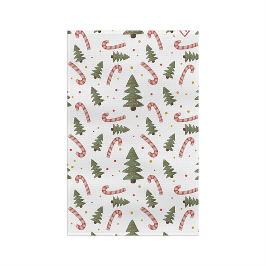 Christmas Candy Cane & Tree Microfiber Tea Towel — Festive Holiday Kitchen Decor