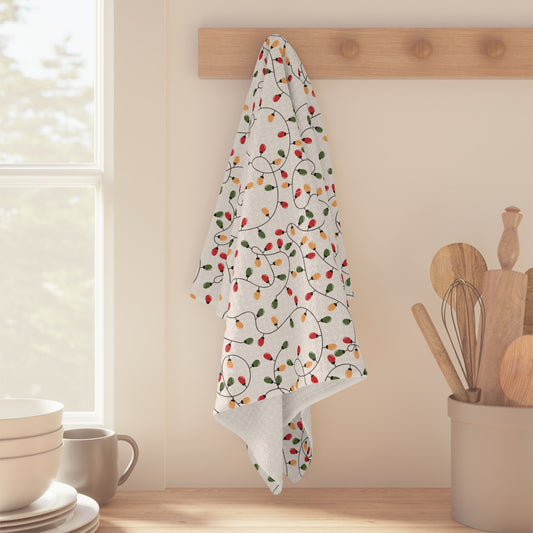 Holiday String Lights Microfiber Tea Towel — Christmas Kitchen Decor