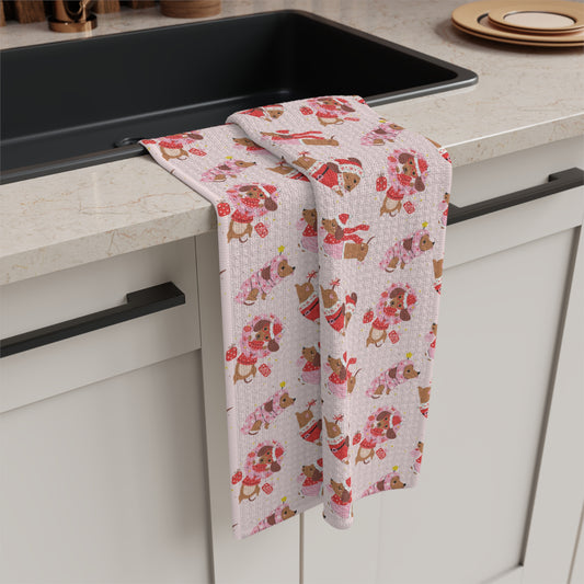 Pink Santa Dog Microfiber Towel- Holiday Decorating and Gifting
