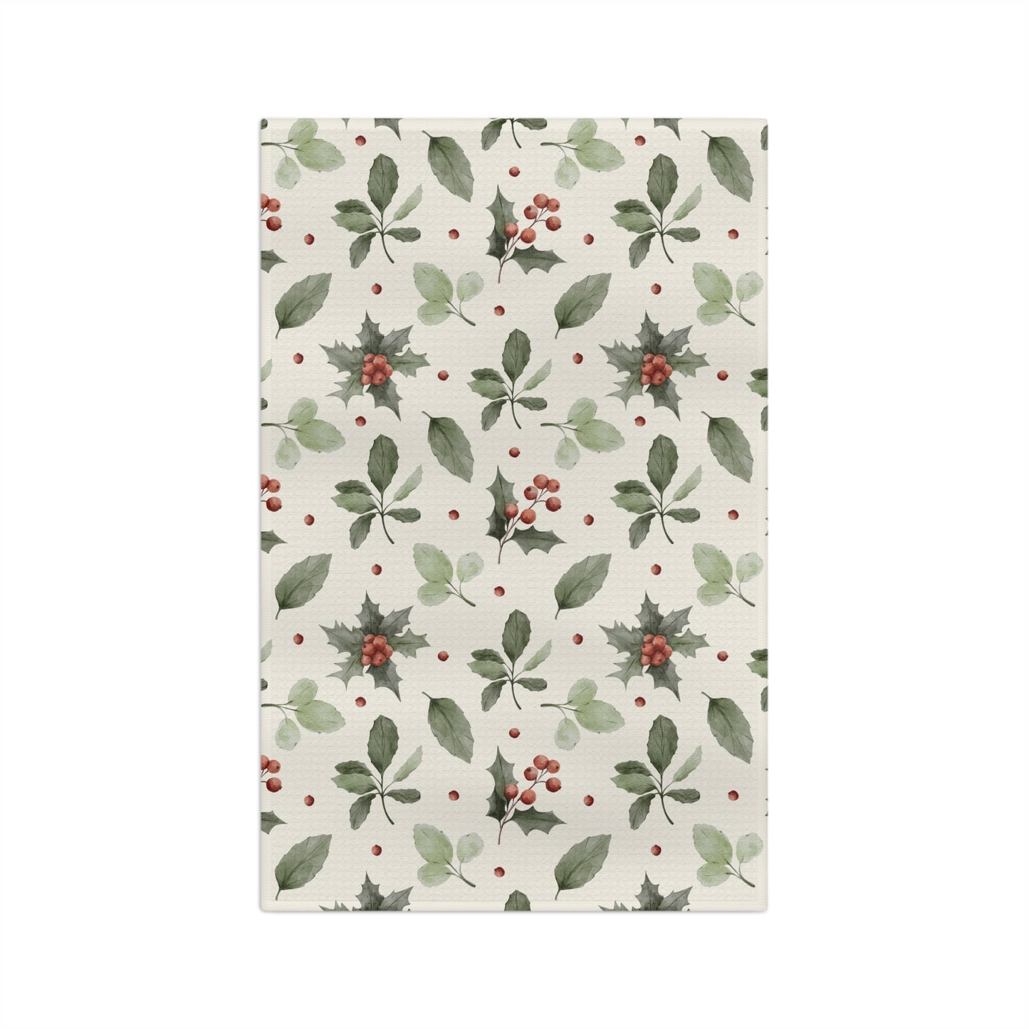 Holiday Holly Microfiber Tea Towel – Festive Greenery & Red Berries Kitchen Towel