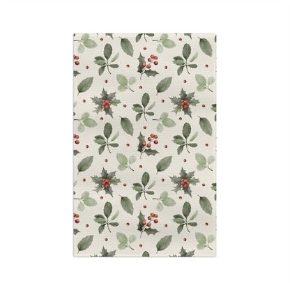 Holiday Holly Microfiber Tea Towel – Festive Greenery & Red Berries Kitchen Towel