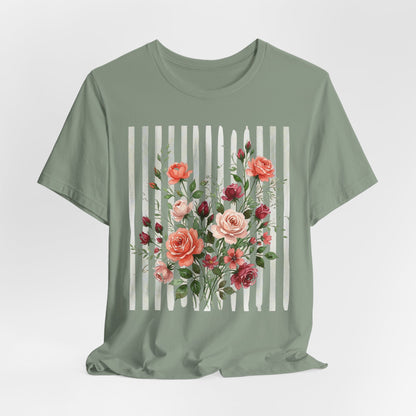 Vintage Rose Bouquet Striped Tee