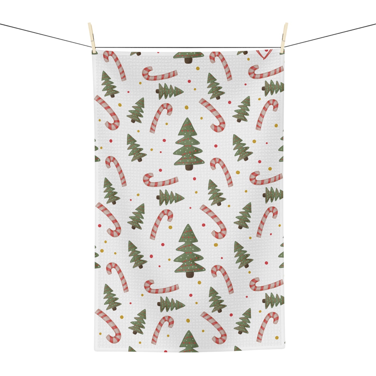 Christmas Candy Cane & Tree Microfiber Tea Towel — Festive Holiday Kitchen Decor