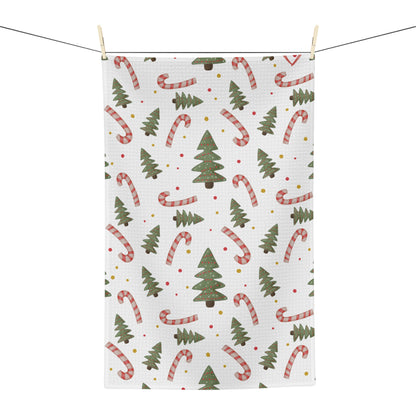 Christmas Candy Cane & Tree Microfiber Tea Towel — Festive Holiday Kitchen Decor