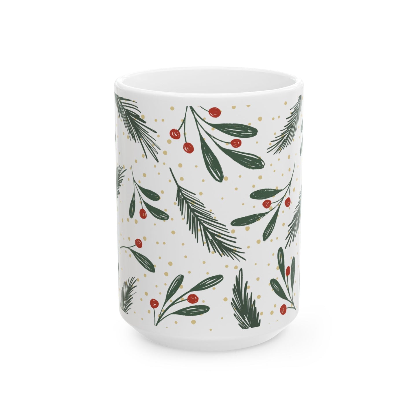 Holiday Sprig Ceramic Mug — Christmas Pine & Berry 11oz/15oz