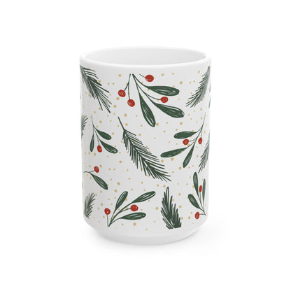 Holiday Sprig Ceramic Mug — Christmas Pine & Berry 11oz/15oz