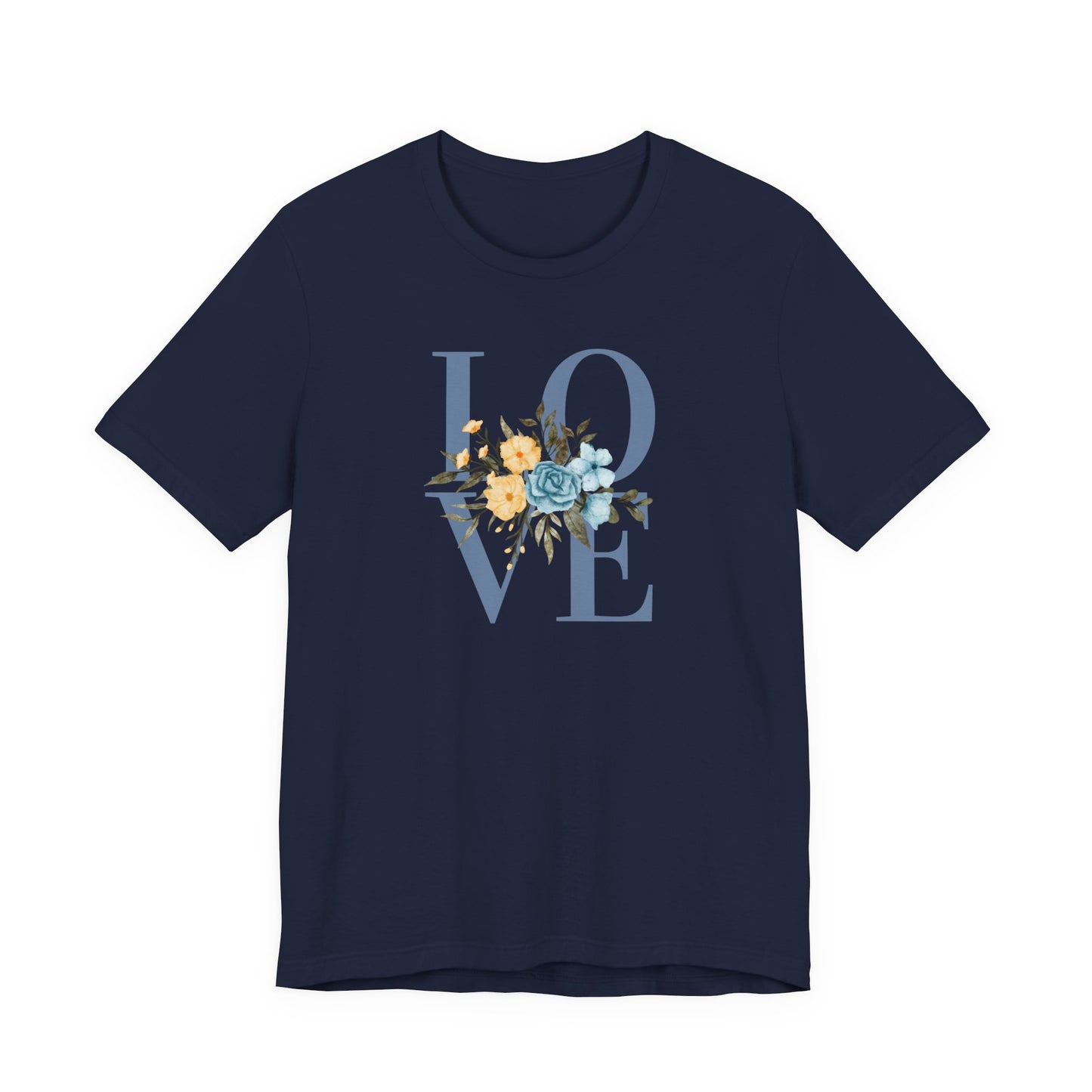 LOVE Blue Typography with Blue & Yellow Flowers