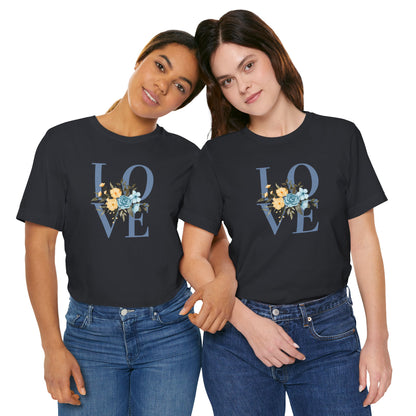 LOVE Blue Typography with Blue & Yellow Flowers
