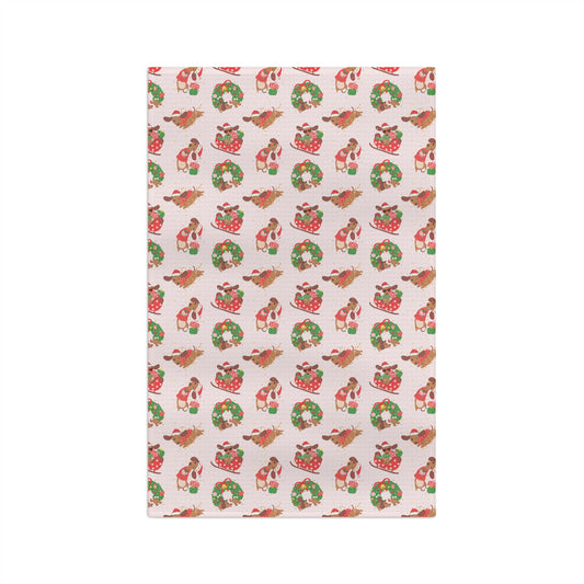 Christmas Dog & Wreath Microfiber Tea Towel – Festive Holiday Kitchen Décor