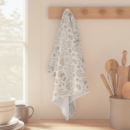 Minimalist Christmas Microfiber Towel — Cozy Tea Towel with Mug & Cookie Pattern