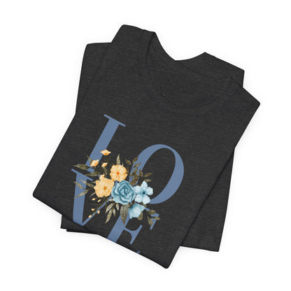 LOVE Blue Typography with Blue & Yellow Flowers