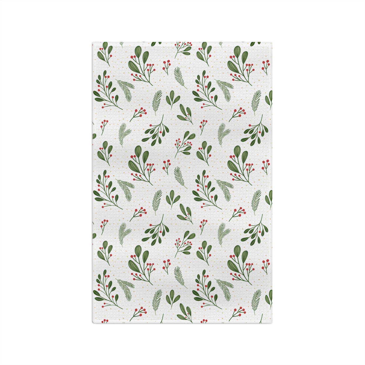 Holiday Mistletoe Microfiber Tea Towel — Festive Green & Red Kitchen Towel