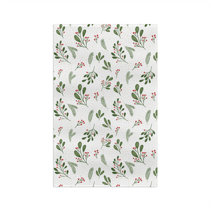 Holiday Mistletoe Microfiber Tea Towel — Festive Green & Red Kitchen Towel