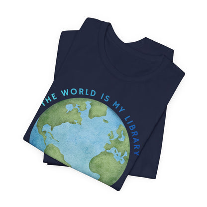 The World Is My Library T-Shirt — Earth Illustration Reading Travel Tee