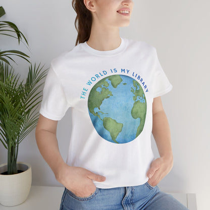 The World Is My Library T-Shirt — Earth Illustration Reading Travel Tee