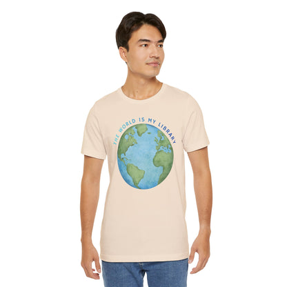 The World Is My Library T-Shirt — Earth Illustration Reading Travel Tee