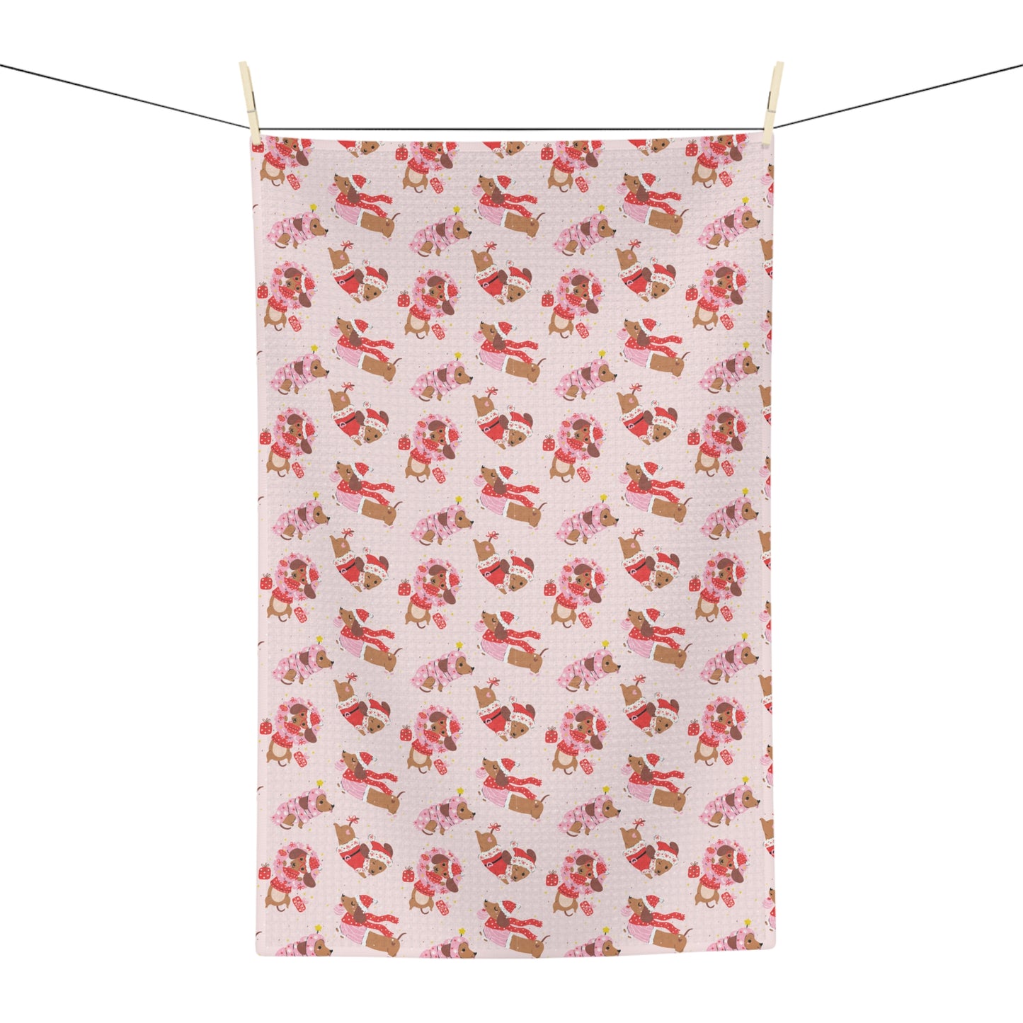 Pink Santa Dog Microfiber Towel- Holiday Decorating and Gifting