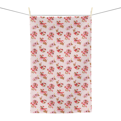 Pink Santa Dog Microfiber Towel- Holiday Decorating and Gifting