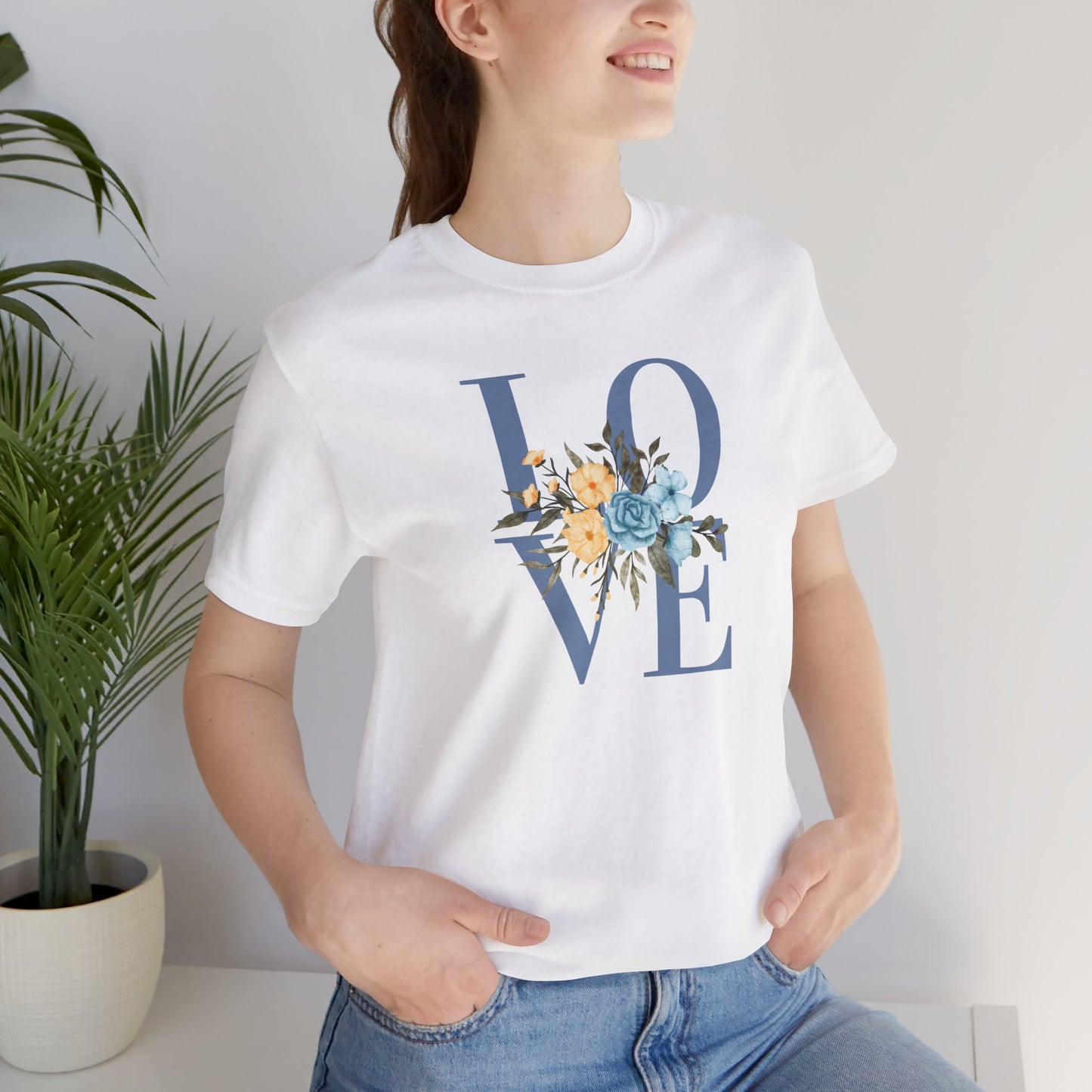 LOVE Blue Typography with Blue & Yellow Flowers