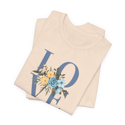 LOVE Blue Typography with Blue & Yellow Flowers