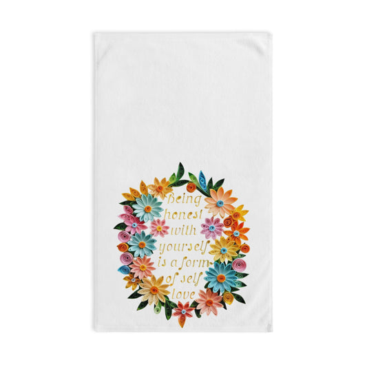 Floral Self-Love Hand Towel, Inspirational Kitchen Towel, Self-Care Gift, Flower Decor, Motivational Home Accessory