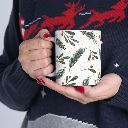 Holiday Sprig Ceramic Mug — Christmas Pine & Berry 11oz/15oz