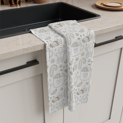 Minimalist Christmas Microfiber Towel — Cozy Tea Towel with Mug & Cookie Pattern