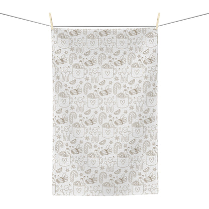 Minimalist Christmas Microfiber Towel — Cozy Tea Towel with Mug & Cookie Pattern