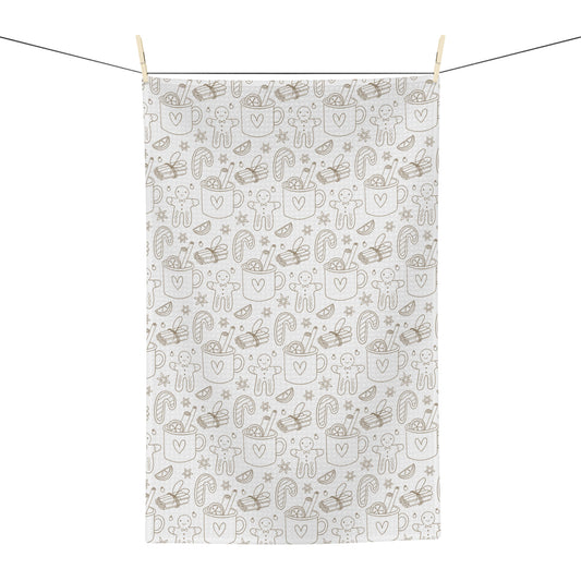 Minimalist Christmas Microfiber Towel — Cozy Tea Towel with Mug & Cookie Pattern